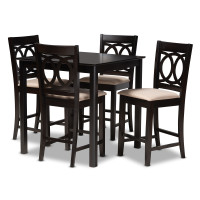 Baxton Studio RH315P-Sand/Dark Brown-5PC Pub Set Lenoir Modern and Contemporary Sand Fabric Upholstered Espresso Brown Finished 5-Piece Wood Pub Set